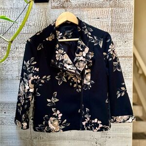 Le Chateau | Midweight Cropped Floral Moto Jacket - Women's S, Black/Tan
